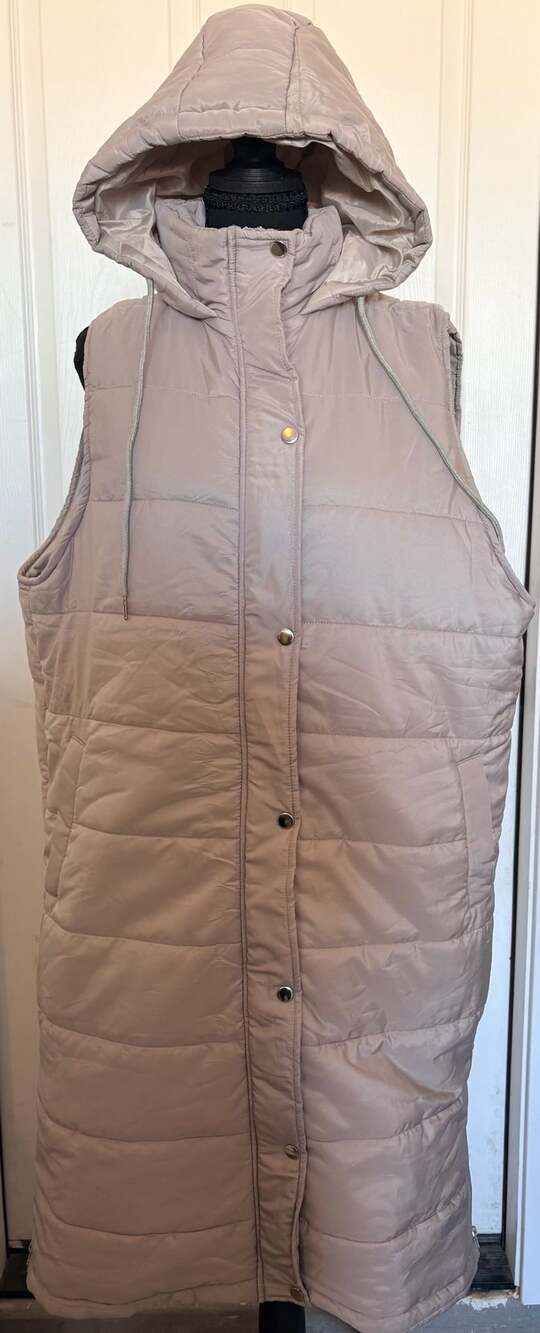 Unbranded Puffer Vest Size 3XL Beige Hooded Long (102)
